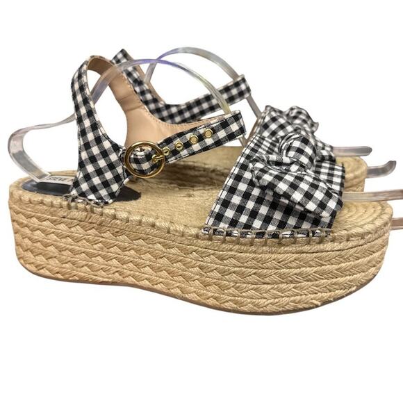 Steve Madden Union Black Gingham Plaid Platform Wedge Espadrille Sandals sz 10 - Picture 1 of 16